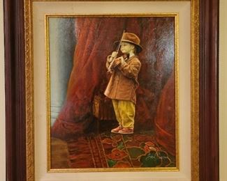 Oil painting on Canvas by John Pieron (French/American, Mid-20th Century) Young Boy with Violin.