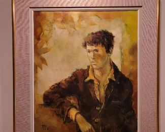 Robert Ayo Original Signed Portrait Painting On Canvas Framed.