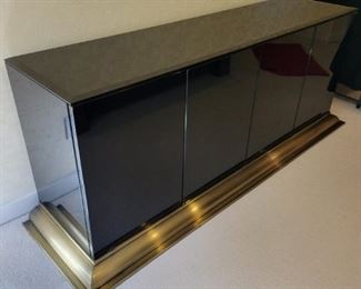 Art Deco Black Lacquer and Brass Sideboard Credenza Buffet Bar