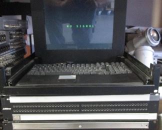 LOT OF 3 ELECTRONICS INCLUDING RACK MOUNT SLIDING MONITOR AND KEYBOARD, BITTREE AUDIO PATCHBAYS