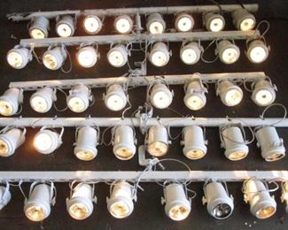 LOT OF 5 LIGHT PROFESSIONAL STUDIO LIGHTS WITH HANGERS ON UNISTRUT