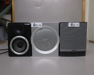 LOT OF 3 SPEAKERS INCLUDING M AUDIOD X4, BOSE POWERED SUBS