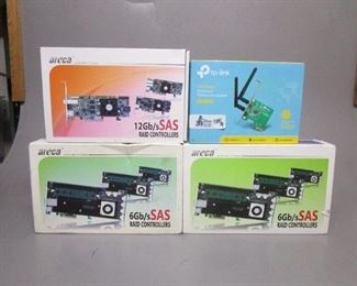 LOT OF 4 COMPUTER CARDS IN ORIGINAL BOXES INCLUDING ARECA ARC-1882IX-24, TP-LINK N300 DESKTOP WIFI PCI EXPRESS ADAPTER