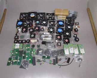 LOT MISC ELECTRONICS INCLUDING FANS, I/O AUDIO CONNECTORS AND MORE
