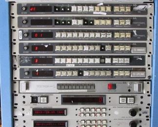 LOT OF 14 ELECTRONICS INCLUDING GRAY ENGINEERING TIME CODE ANALYZERS, GVG PERFORMER, TEN X L, GRAY DTR-313, VID-225