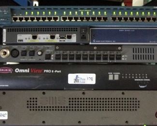 LOT OF 8 ELECTRONICS INCLUDING NETWORK SWITCHES, MATRIX PLUS INTERCOM STATION, BELKIN OMNIVIEW, AMS LOGIC AND MORE

