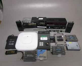 BOX ELECTRONICS INCLUDING AJA HD10DA, BLACK MAGIC SDI TO ANALOG, HORITA TR-100 TIME CODE READER, M AUDIO SUPER DAC 2496, GEFEN 4X4 MATRIX AND MORE