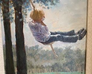 Original  oil on board by Texas artist J. Sadler, measures 8 x 6 inches and signed lower right