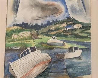 Original  watercolor signed and dated 1953 by Texas modernist Bror Alexander Utter (Texas, 1913 - 1993), image measures 11" by 15"