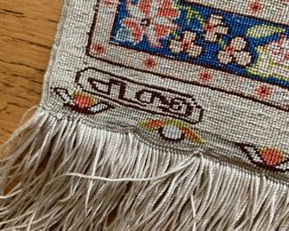 Detail: silk pile on silk foundation TURKISH HEREKE rug  signed by weaver with panel prayer rug design, 23.25" x 32"