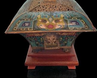 Cloissone enameled censer on stand