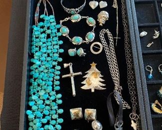 Navaho, Taxco James Avery silver and turquoise jewelry