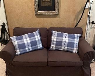 IKEA loveseat with Original Mixed Media Collage by Merri Pattinian