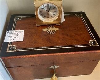 Antique dresser box with inlaid ebony Mop cartouche and escutcheons