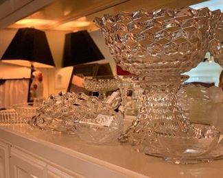 Fostoria pedestal punchbowl, etc Westmoreland, Candlewick, Steuben, ABP crystal and pressed glass. 