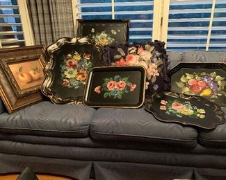 Collection of antique toleware hand painted trays Nash Co. of New York, Lisa White canvas print