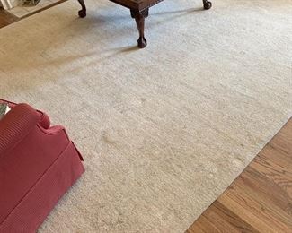 Ivory woolrug made in Pakistan with subtle design elements measures 9 x 12'