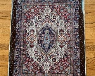 Reverse: Indian Bijar with Herati design, wool pile cotton foundation, 2' 5" x 3' with leather borders 50 years old exc condition