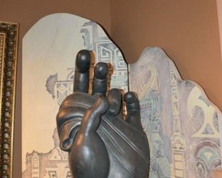 Faux Stone Hand Sculpture on Granit Pedestal 