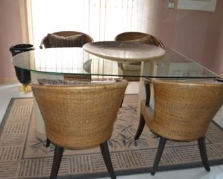 Pier One Vintage Woven Chairs  - Glass Top Dining Table 