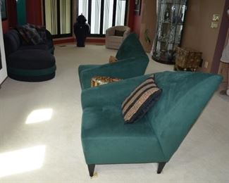 Contemporary Green Suede Chairs 