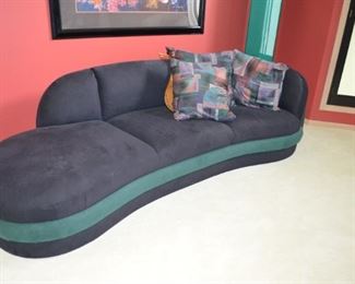 Black and green suede Sofa  - purchased from Rossi Furniture   matching green chairs 
