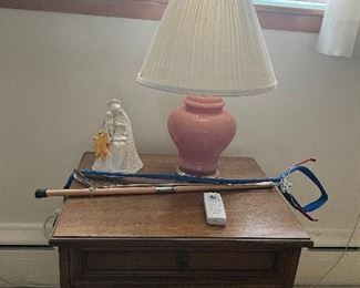 End Table, Lamp & Hummels Virgin Mary