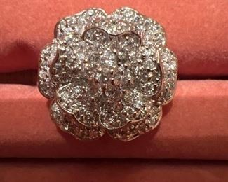 Sterling Silver Clear stone Floral Ring size 10