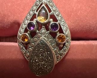 Sterling Silver Marcasite and colored stone ring size 10
