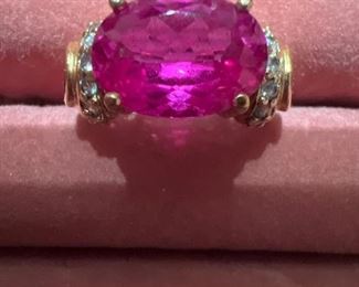 Sterling Silver and Pink Stone Ring size 10