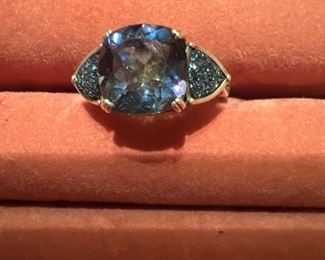 Sterling Silver Ring with Blue Stones size 10