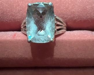 Sterling Silver Ring With Aquamarine colored stone  size 10