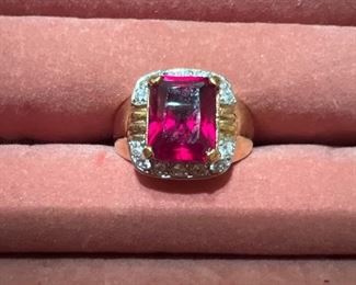 Sterling Silver Ring with Red / pink Stone size 10