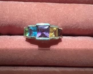 Sterling Silver Ring with multi colored stones size 10