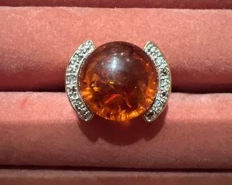 Sterling Silver ring with Amber Colored Stone size 10