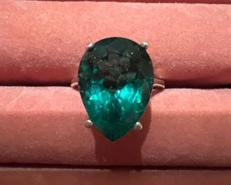Sterling Silver Ring with large Green Stone size 10