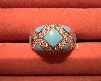 Sterling Silver ring with turquoise colored stones size 10