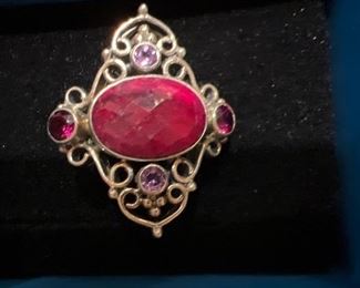 Sterling Silver Ring with purple stones 
