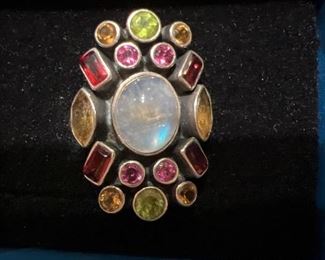 Sterling silver ring with multi colored stones