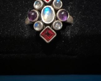 Sterling Silver ring with multi colored stones