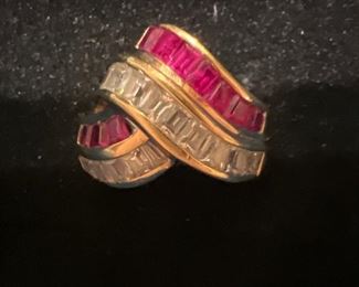 Sterling Silver Ring with red and clear colored stones