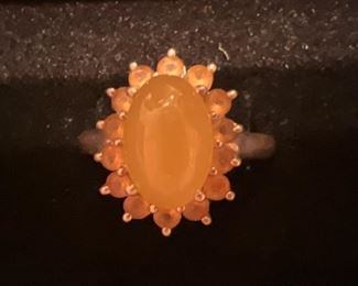 Sterling Silver Ring with amber colored stones