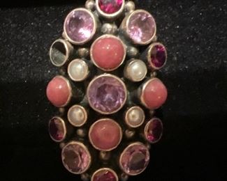 Sterling silver ring with colored stones