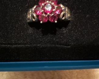 Sterling silver ring with red stones 