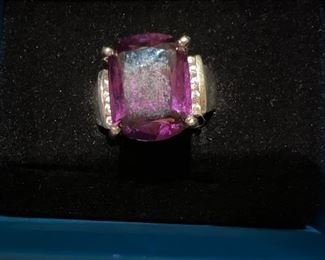 Sterling Silver ring with pink stones 