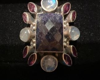 Sterling silver ring with colored stones