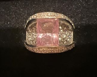 Sterling silver ring with clear & purples stones