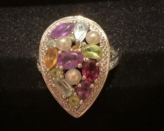 Sterling silver ring with colored stones 
