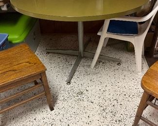 Avocado green mid century circular top table 