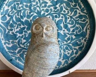 156 H Iutok Stone Carved Owl And Paper Art Plate